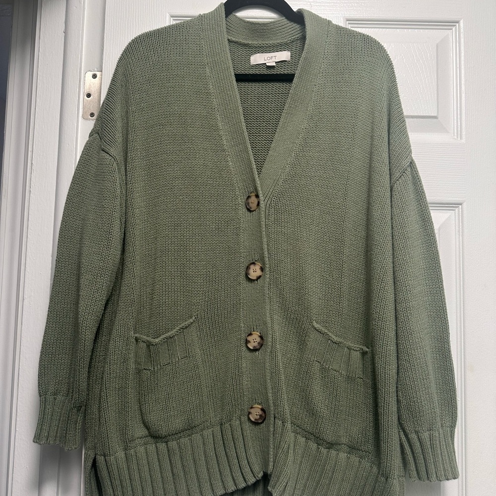 LOFT Sage Button-Up Cardigan